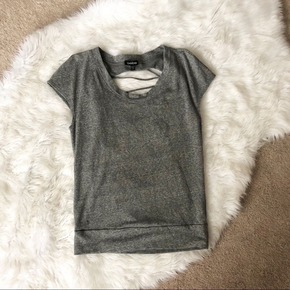 Bebe gray cut out back top - Size Small